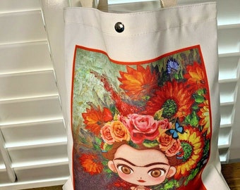Frida Kahlo Tote Bag, Shopping Canvas Bag Reusable Mexican Artist Tote Shoulder.