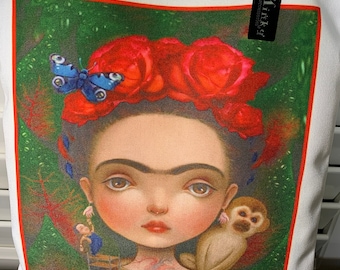 Frida Kahlo Tote Bag, Shopping Canvas Bag Reusable Frida Kahlo Artist Tote Shoulder, Frida Kahlo Tote Bag Dark Green Background