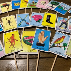 Sets of Lotería Bingo Cupcake Toppers Double sided, Fiesta Cupcake Toppers,  Bingo Game Decoration Birthday Party Favor Table Decor