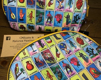 2PC Loteria Coin Wallet, Loteria Party Favors Bags, Bingo Loteria Purse with Zipper, Unique Gifts, Folk Art Clutch, Mexican Loteria Colors