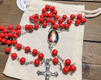 Catholic Divine Mercy Rosary Beads, Red Rose Scented Wood Beads, Rosary from Jerusalem, Catholic Easter Gift, Praying Rosary, Religious gift
