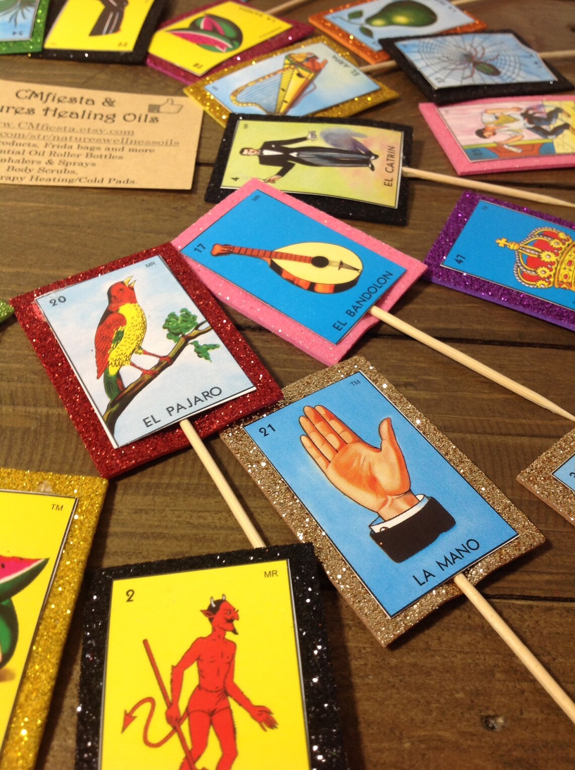 Set of 12 24 36 Lotería Bingo Cupcake Toppers Fiesta Etsy