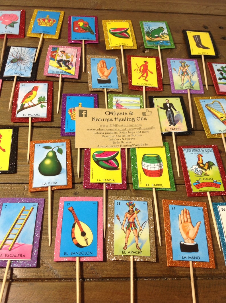 Set of 12 24 36 Lotería Bingo Cupcake Toppers Fiesta Cupcake Etsy