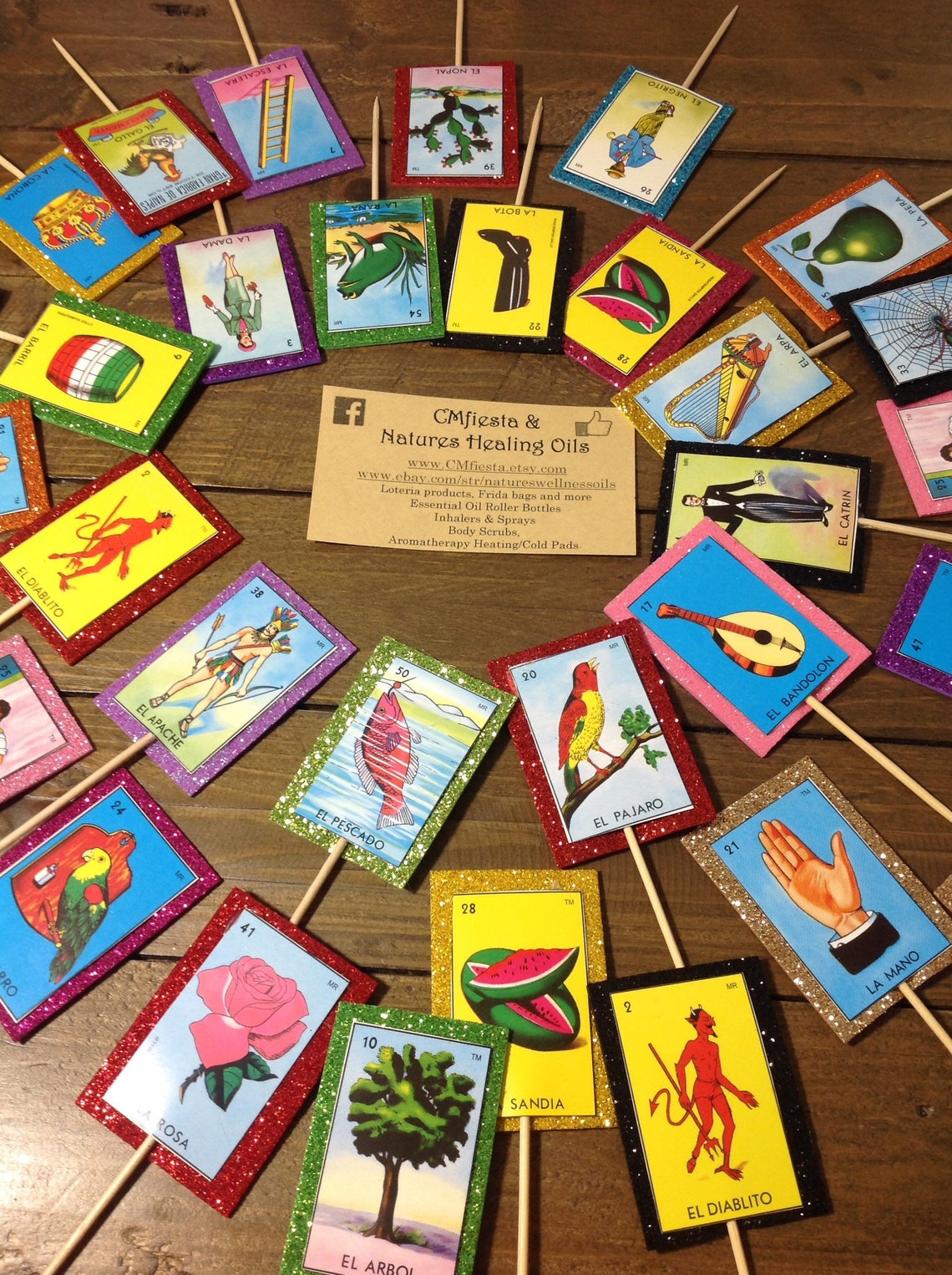 Set of 12 24 36 Lotería Bingo Cupcake Toppers Fiesta Etsy