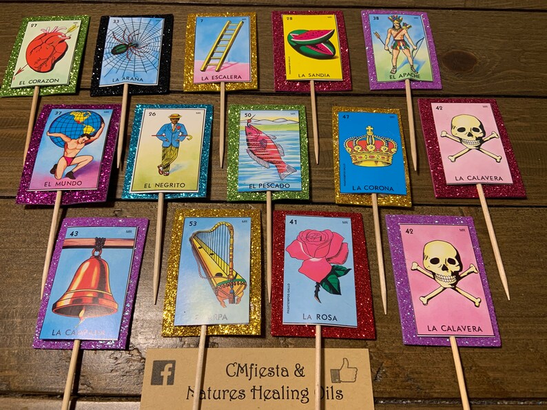 Set of 12 24 36 Lotería Bingo Cupcake Toppers Fiesta Cupcake Etsy