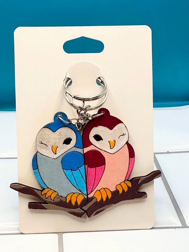 Interlocking Wooden Owl Friendship Keychains!
