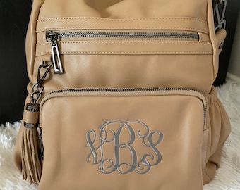 Personalized Women Backpack PU Washed Leather/Convertible Ladies Backpack Tassel Zipper Pocket/Shoulder Bag