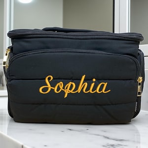 Personalized Travel Toiletry Bag for Women/Large Makeup Bag with Handle/Puffy Makeup Organizer for Toiletries, Cosmetics, Accessories