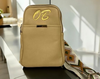 Personalized Vegan Leather Sling Bag: Embroidered Crossbody Fanny Pack