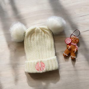 Personalized Kids Faux Raccoon Fur Ball Pompom Ears/Winter Hat/Knitted Detachable Double Pom Cap/Kids Beanie Hat (Ages 3-12）