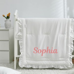 Personalized 3 Pieces Crib Bedding Set/Baby Ruffle Quilted Comforter with Fitted, Sheet and Pillow