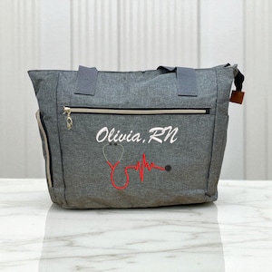 Personalized Nurse Tote Bag/Work Bag with Multiple Pocket and Padded Compartment for up to 15.6” Laptop