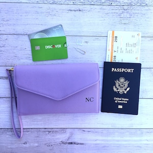 Cartera de pasaporte de viaje personalizada para mujer, delgada, plegable, con tres pliegues, organizador de documentos de pulsera