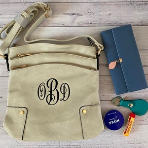 Personalized Triple Zip Pocket Large Crossbody Bag
