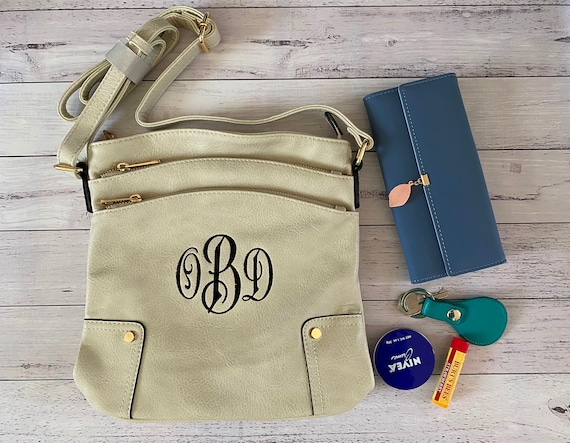 Triple zip pocket top large crossbody bag