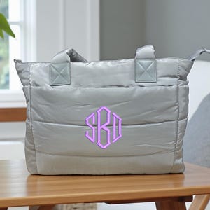 Personalized Tote Bag for Women/Puffer Tote Bag/Large Quilted Bag with Zipper for Work Travel