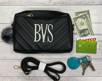 Personalized Triple Zip Lightweight Small Crossbody Bags for Women / Quilted Shoulder Purses and Handbags