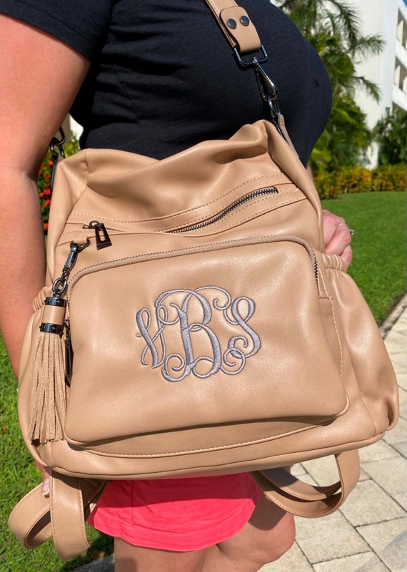 Personalized Women Backpack PU Washed Leather/convertible  display picture 1