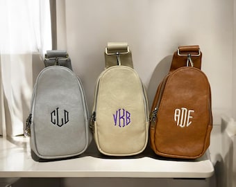 Personalized Vegan Leather Sling Bag: Embroidered Crossbody Backpack