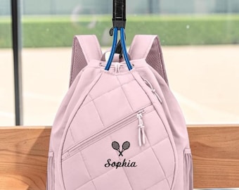 Personalized Puffer Tennis Racket Bag with Shoe Compartment / Drawstring Backpack Sports Gym Bag