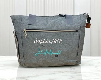 Personalized Nurse Tote Bag: Embroidered Work Bag with Laptop Compartment