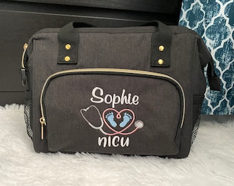 Personalized Lunch Bag for Nicu Nurse/Large Tote Bag/Leakproof Reusable Cooler Lunch Bag