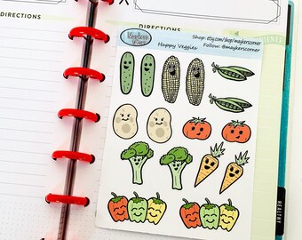 Happy Veggies stickers, veggie stickers, veggie sticker, veggies sticker, vegetable stickers, smiling vegetables, veggie sticker for planner