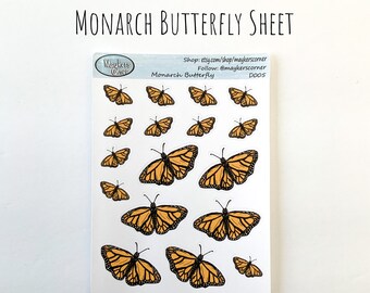 Monarch Butterfly Stickers, Butterfly stickers, Planner Stickers, Journal Stickers, Stickers, Orange and Green Stickers, Nature Stickers