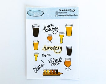 Brewery stickers, beer stickers, beer stickers for planner, night out, brewery, beer, brews, cheers, craft beer stickers, beer flight, beers