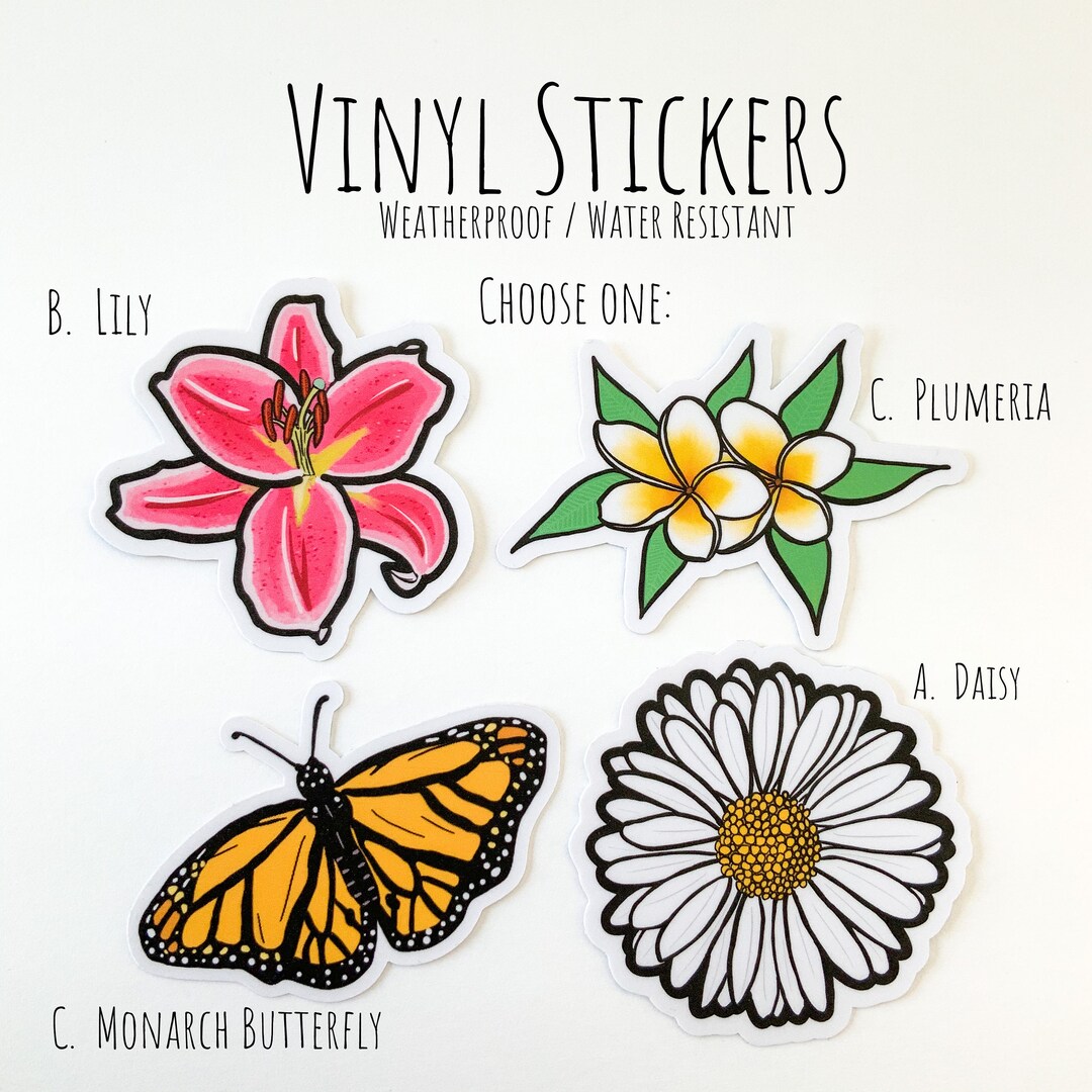 Vinyl Stickers, Handdrawn, Weatherproof, Water Resistant, Daisy Vinyl