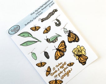 Butterfly Cycle Deco Sheet, Butterfly Cycle Stickers, Butterfly stickers, Caterpillar Stickers, Chrysalis Stickers, Planner Journal Stickers