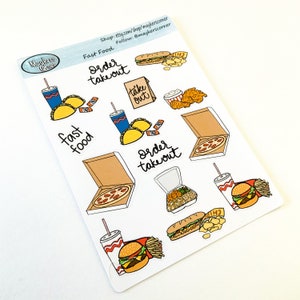 Fast Food Deco Stickers, Fast Food Stickers, Takeout Stickers, Cheeseburger Stickers, Taco Stickers, Chinese food stickers, Fried Chicken