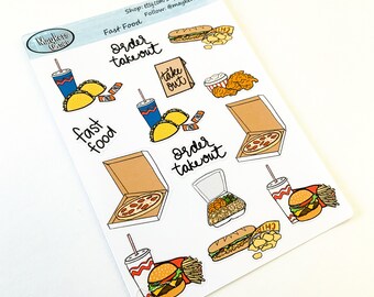 Fast Food Deco Stickers, Fast Food Stickers, Takeout Stickers, Cheeseburger Stickers, Taco Stickers, Chinese food stickers, Fried Chicken