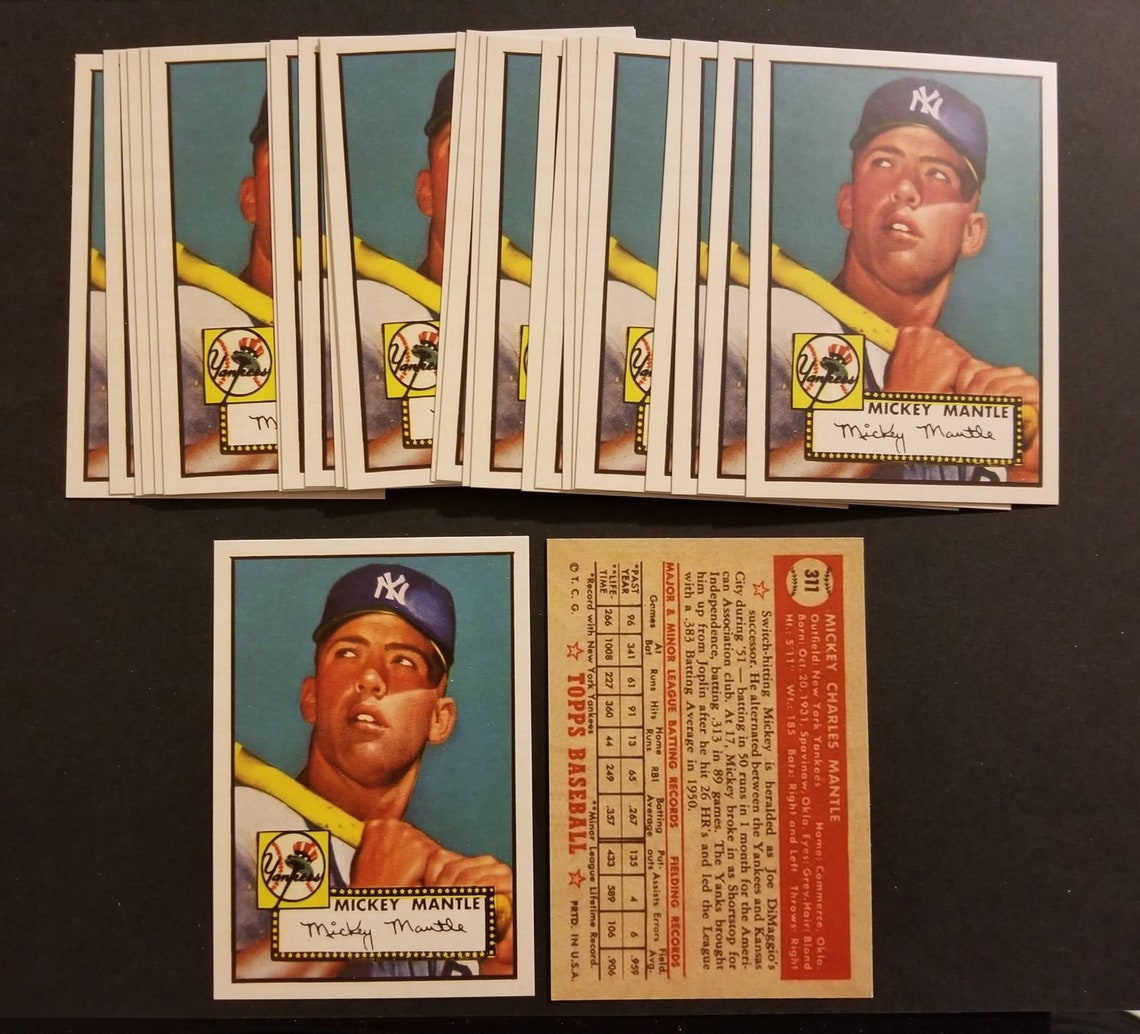 Lot of 25 Mickey Mantle 1952 Topps Rookie Reprint Cards New Etsy