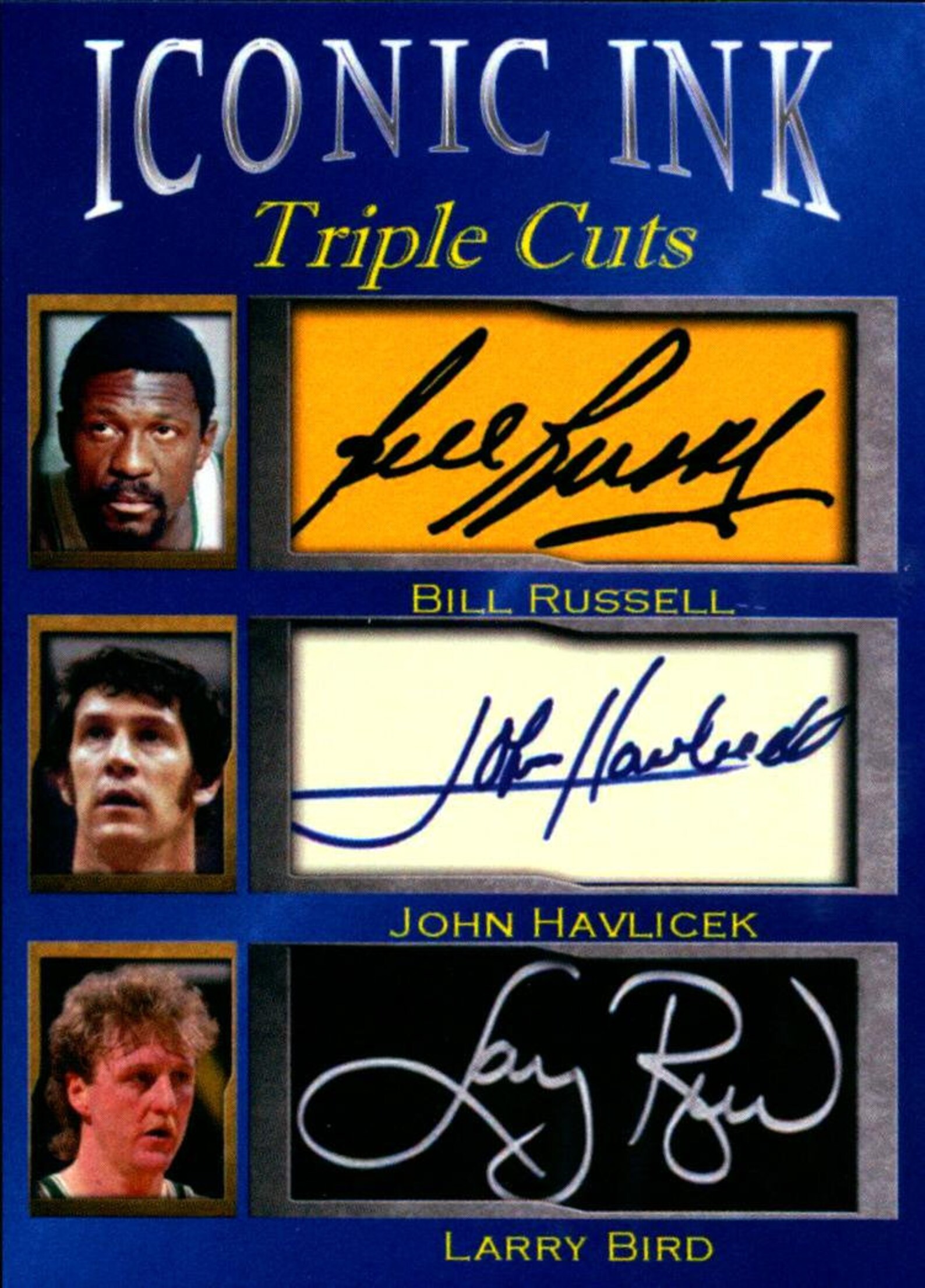 Bill Russell John Havlicek Larry Bird Iconic Ink Triple Cuts image 0.