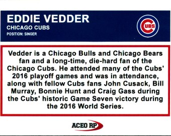 Eddie Vedder Fleer Cubs Custom and North Dakota Checks In - One