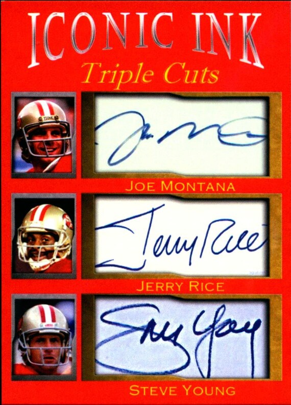 Joe Montana Jerry Rice Steve Young Iconic Ink Triple Cuts Facs