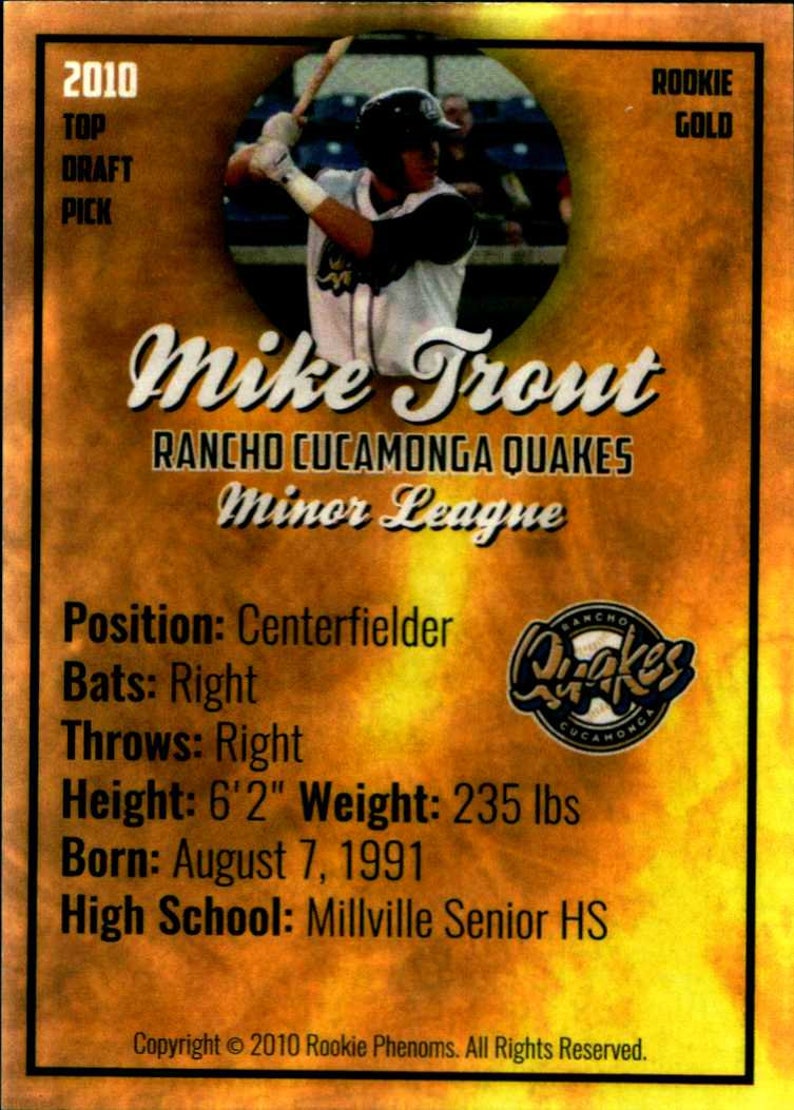 Mike Trout 2010 Rookie Phenoms Minor League Rookie Gold Card Etsy