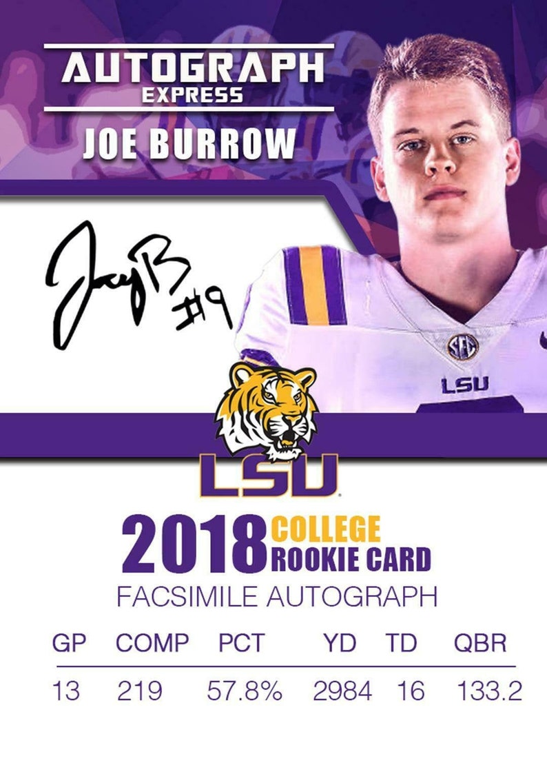 Joe Burrow 2018 Autograph Express College Rookie Card Fasc Auto LSU