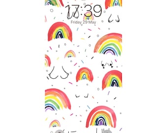 Cute Phone Wallpaper - rainbow boobs - tits- Phone Lock Screen - Smartphone - Phone Background - Illustration- INSTANT DIGITAL DOWNLOAD