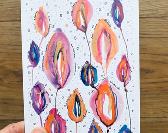A6 300gsm mini print - Postcard - vulva - body positivity - empowering women - affirmations - feminist - rainbow