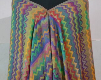 GORGEOUS Missoni Multicolor BRIGHT Zig-Zag Striped Long Scarf ~ Top Quality 100% Silk Neckscarf ~ Unique Beauty Headscarf