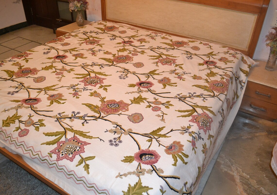 Traditional Crewel Embroidered Indian Kingsize Bedding Kashmir Etsy