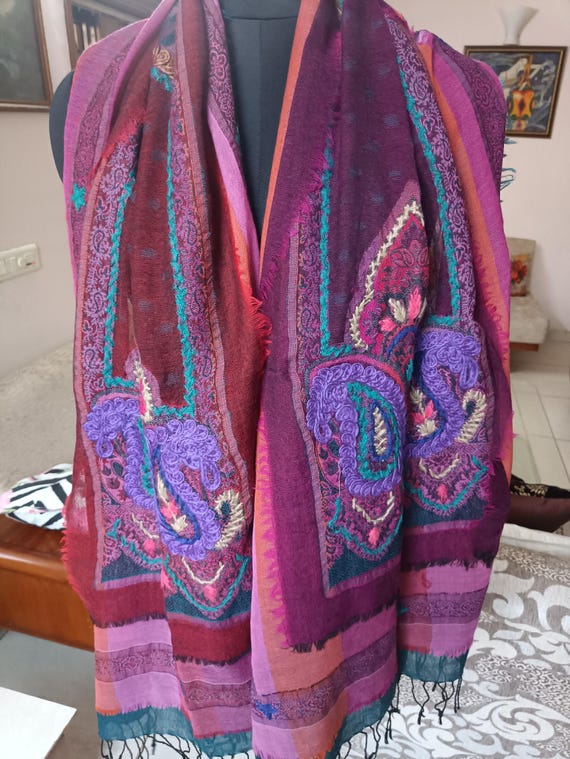 Sciarpa multicolore in lana cotta 71 x 182 Sciarpa jacquard