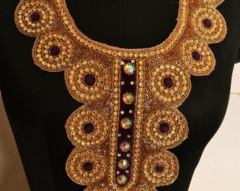 Decorated Indian Neckline For Dresses. Pearls Beads Faux Gems Rhinestones Patches. Crafting Neck Patches handcrafted Applique