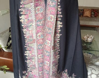FATHER DAY Gift Gents THROW Pashmina Kani Weave Shawl. Oversized Woolen Wrap. Handmade JamavarTravel Blanket. Unique Paisley. 50x100in