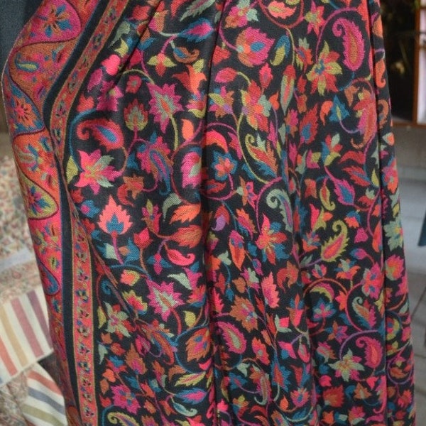 Gift to GENTS. XL Pashmina Kani Weave Shawl. Oversized woollen Wrap. Handmade Jamavar THROW Travel Wrap. Unique Paisley. 50x100in