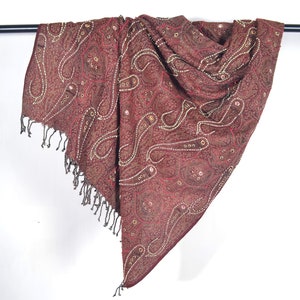 Hand-Beaded Paisley Jacquard jamavar Scarf. wedding Red Wrap 70x200cm. Soft Warm 100% Wool Tribal Shawl. Crystals Beads Embellished Pashmina