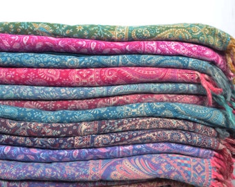 Yak Wool Handmade Reversible Designer Scarf Thick Warm Blanket Travel Wrap Meditation Soft Shawl Tibetan shawls Blankets Yoga Gift 40&quot;x80&quot;in