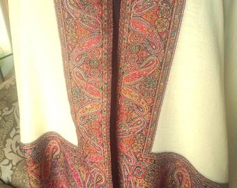 FATHER DAY Gift Gents Cashmere Throw lohi Border  Large wool Kani Paisley Jamavar Pashmina Weave Shawl. 50x100in